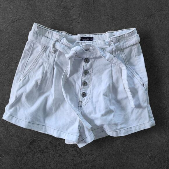 Abercrombie& Fitch Shorts Womens Sz 29/8 White Button Fly Hi-rise Belted Pleated - Picture 1 of 8